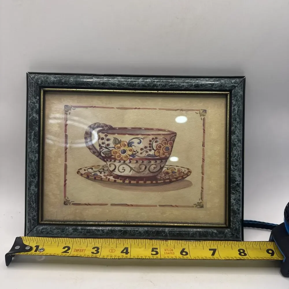 Set of 2 Vintage Signed Teacup & Saucer Framed Art Prints Floral Kitchen Decor *